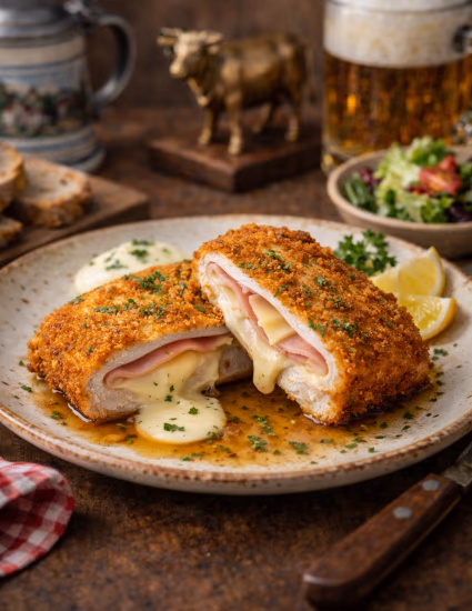Cordon bleu vom Schweinerücken mit Hinterschinken und Bergkäse